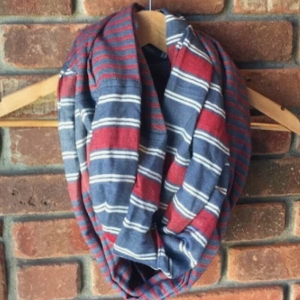 LOFT RED WHITE & BLUE STRIPED COTTON INFINITY SCARF SPRING/SUMMER AMERICA 250